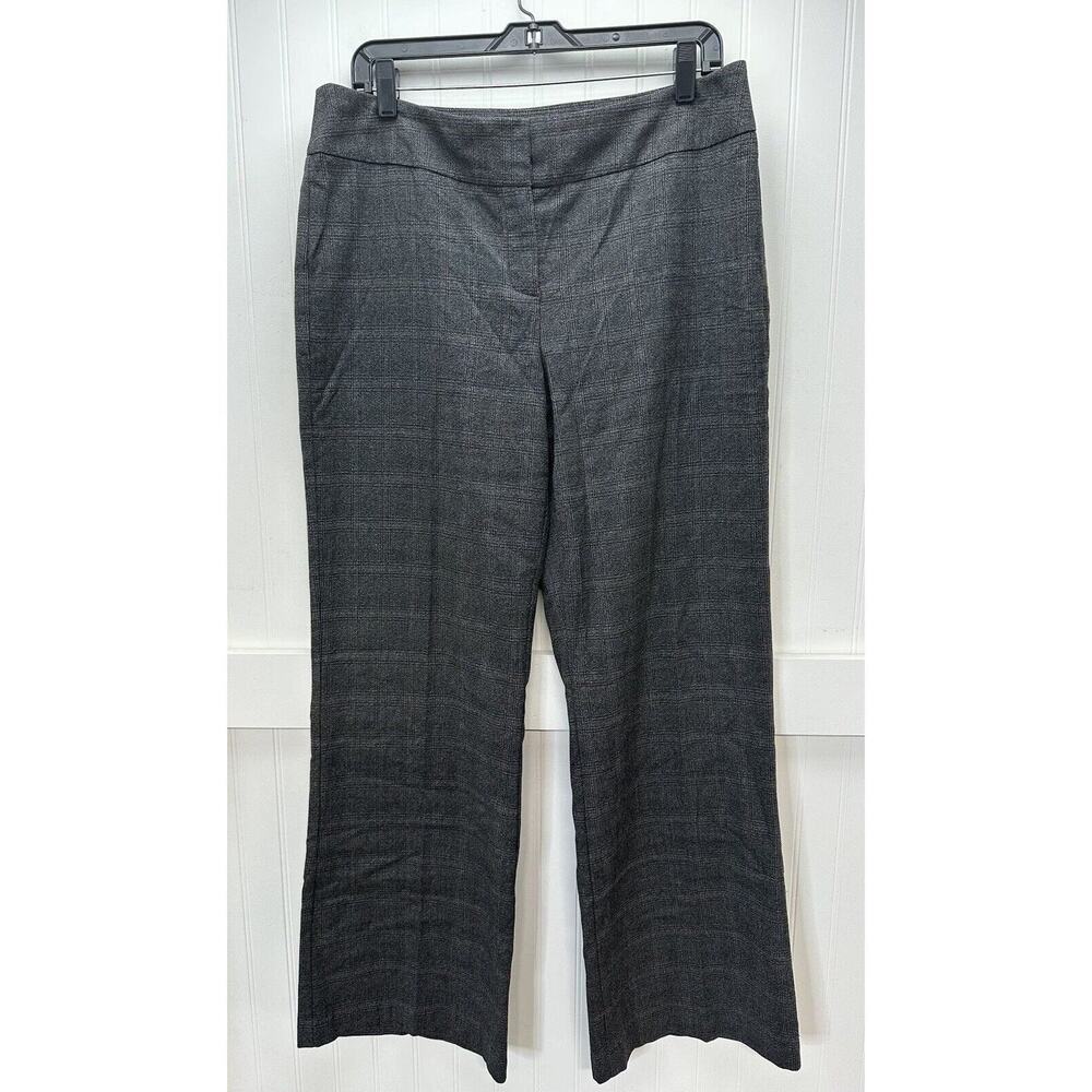 Plaid Pants Chicos 2 Womens 12 Gray Wide Leg Trouser Career Knit Stretch EUC
